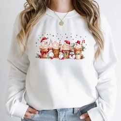 Christmas Coffee Snowman Print Pullovers Fashion Round Neck Tops Women Autumn Hoodless Sweatshirts Long-sleeved Casual Pullovers