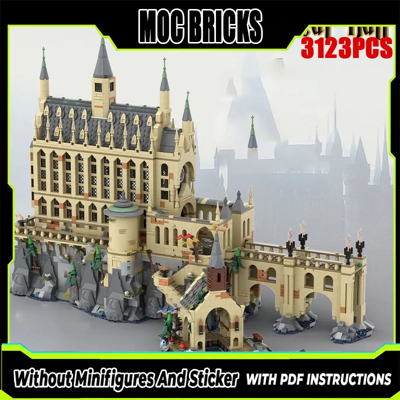 Magic Movie Moc Building Blocks Scene Architecture Magic School Entrance Hall Modular Building Blocks Festival Gift Toy DIY Set
