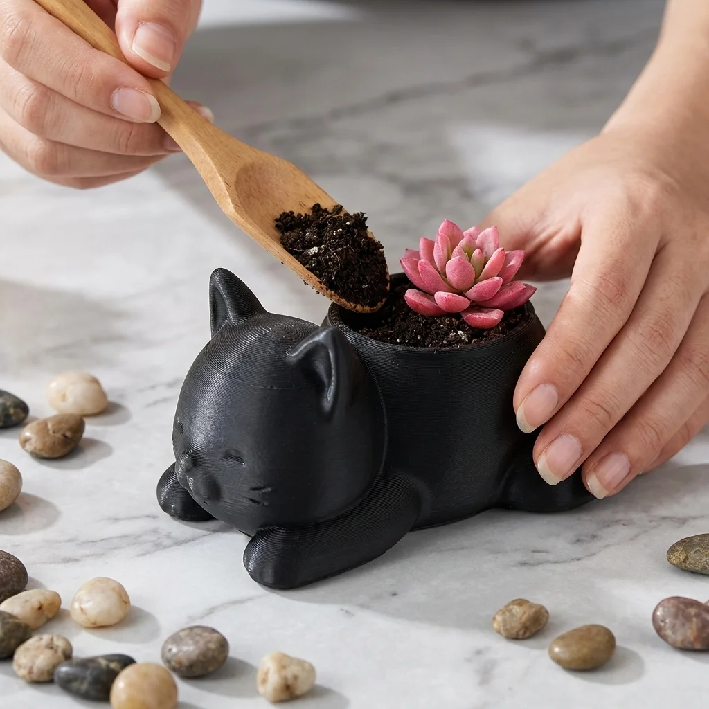 3D Printed Cat Shaped Flower Pot Mini Succulent Planter Home Garden Decor Pot