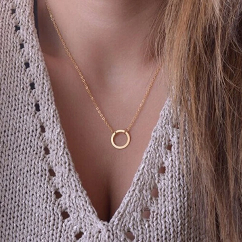 2024 Tredy New Minimalist Circle Pendants Necklaces for Women Eternity Collares Gold Color Chain Simple Design Neck  Jewelry