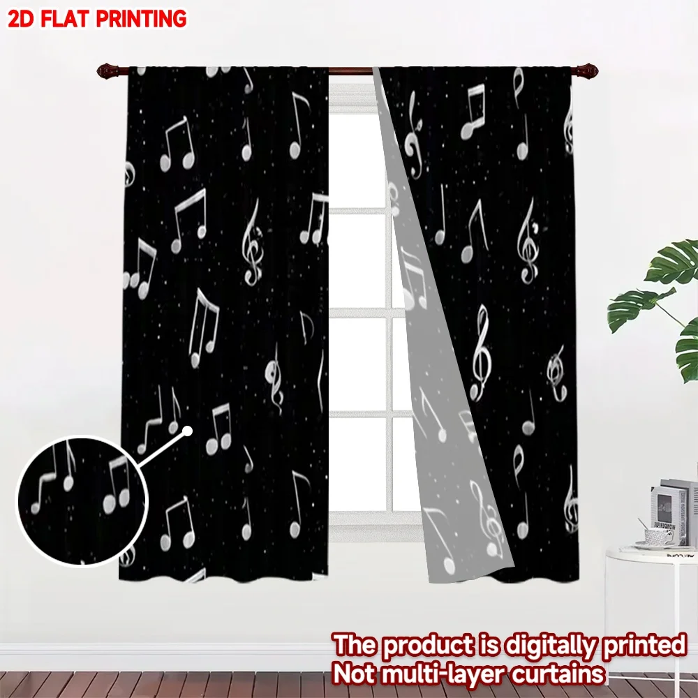 2D flat printing 2pcs Curtain Curtain music4 Digital Printed Polyester Drapes Birthday Party Perfect for Holiday Celebrations