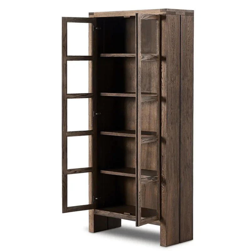 

yj21 Vintage Solid Wood Double Door Four Door Bookshelf Glass Living Dining Room Model Room Custom Sideboard