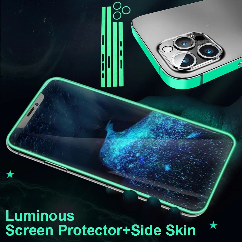 Colorful Luminous Screen Protector for iPhone 13 12 Pro Max Glass Side Skin Scratchproof Protector Glow in the Dark Film