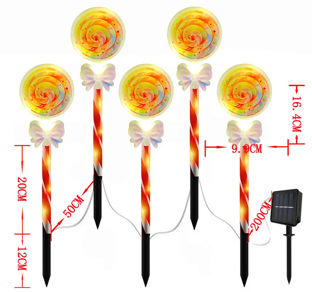 5PC 1 Juego de luces LED con energía Solar impermeables de bastón de caramelo de Navidad iluminación decorativa de jardín al aire libre