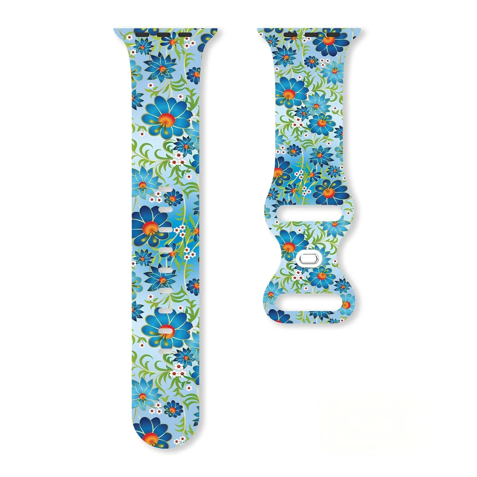 Pulseiras de Silicone Estampadas Série Flores Coloridas para Apple Watch 11 10 9 8, Bracelete Substituível para iWatch 46mm 42mm 41mm 40mm