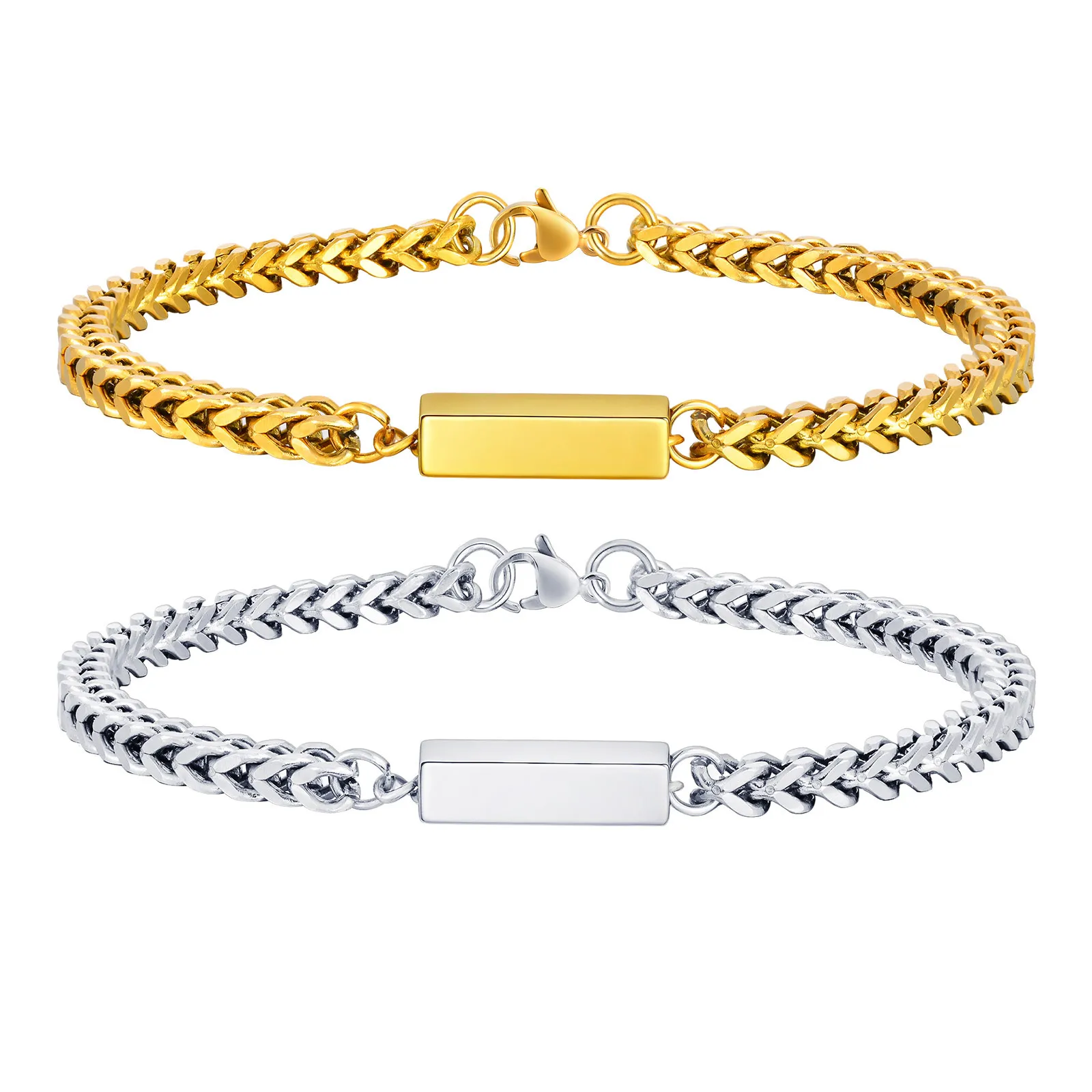 

Stainless Steel Franco Chain Bracelets for Men,Geomtric Square Tube Charm Bracelets,Casual Metal Jewelry Gift