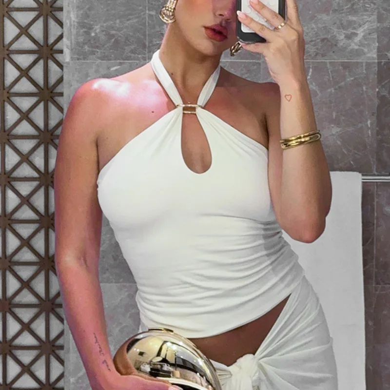 Talenza femmes dos nu T-Shirt noir sans manches évider à lacets serré débardeur filles chaudes été Sexy Streetwear femmes hauts