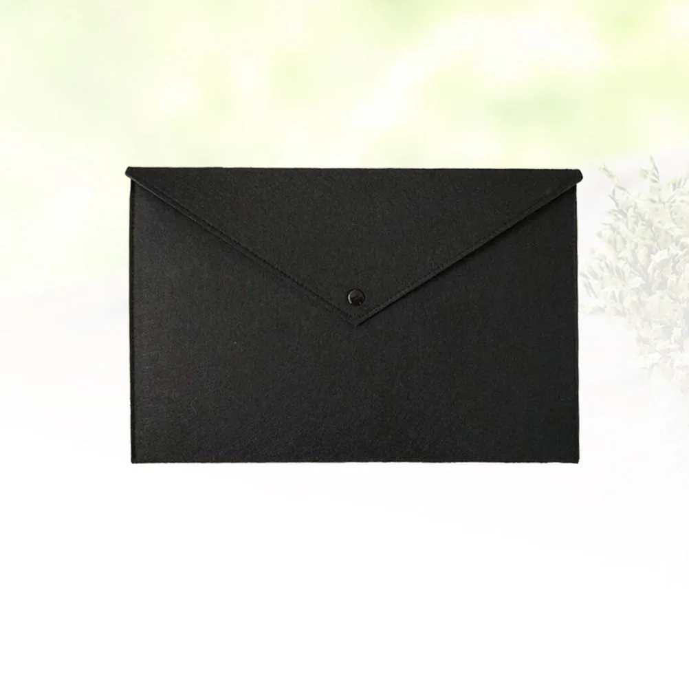 

A4 Size Black Felt File Folder Button Closure Document Organizer Tear-Proof Texture for Office School Home Use Storage Holder