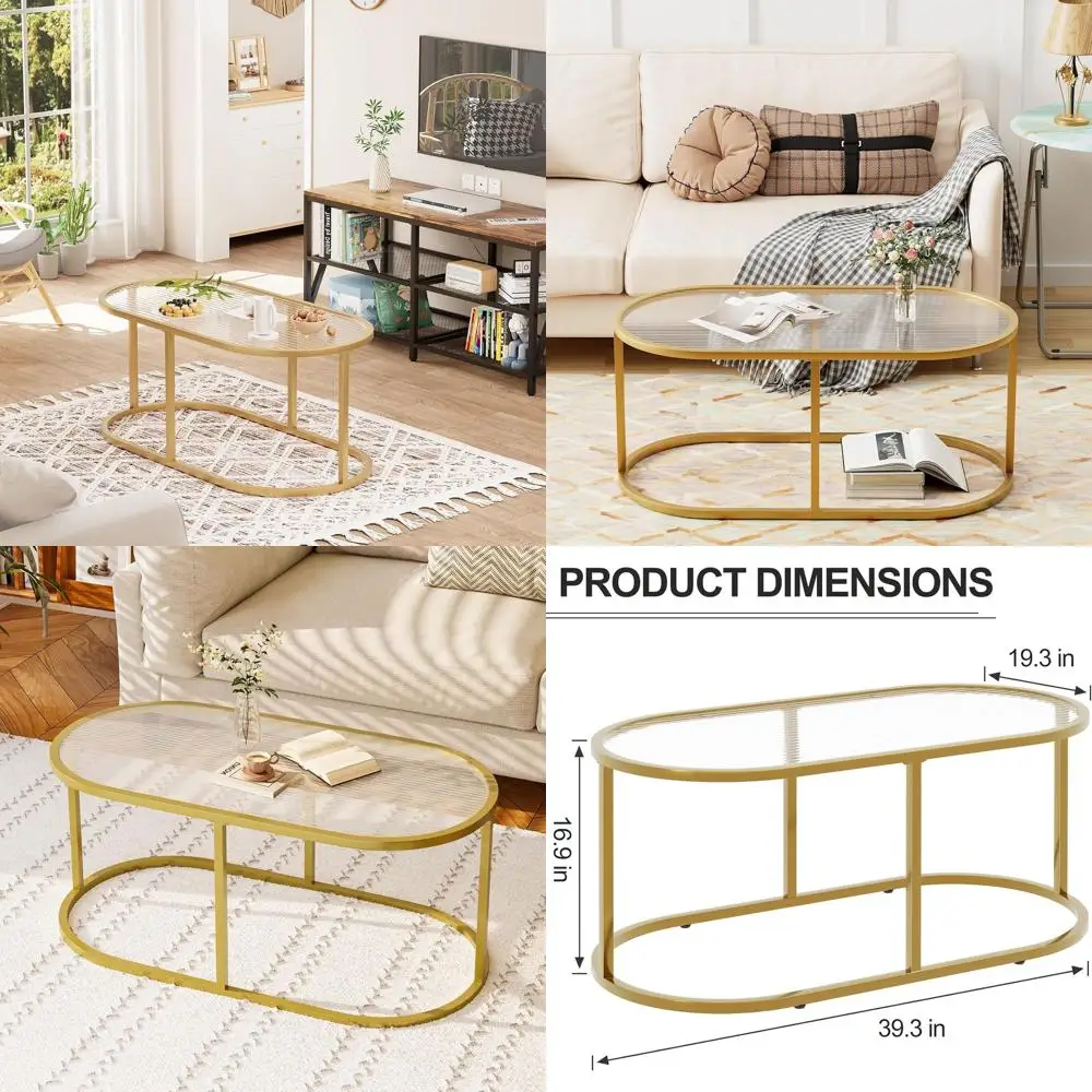 

Элегантный овальный стеклянный журнальный столик с металлическим каркасом для гостиной, современный акцентный столик для домашнего офиса и спальни