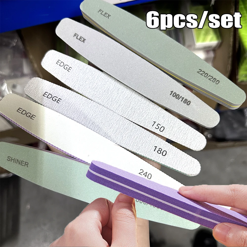 

6Pc Nail Files Buffers Set Double Sided 100,150,180,240,220/280 1000/4000 Grit for Filing, Polishing, Pedicure Cuticle Care Tool