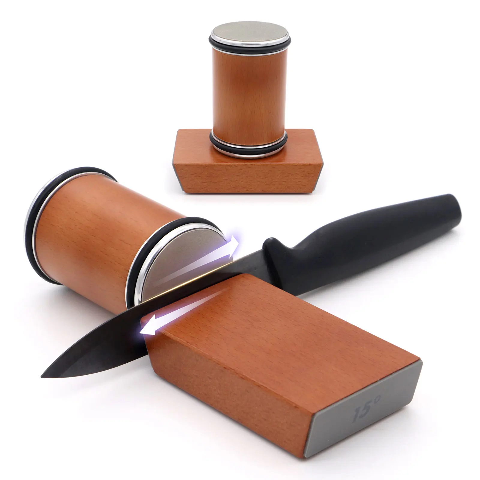 Rolling Knife Sharpener Double-Sided Diamond Sharpening Stone 15 & 20 Degree Magnetic Angle Roller Sharpening for Kitchen Knives