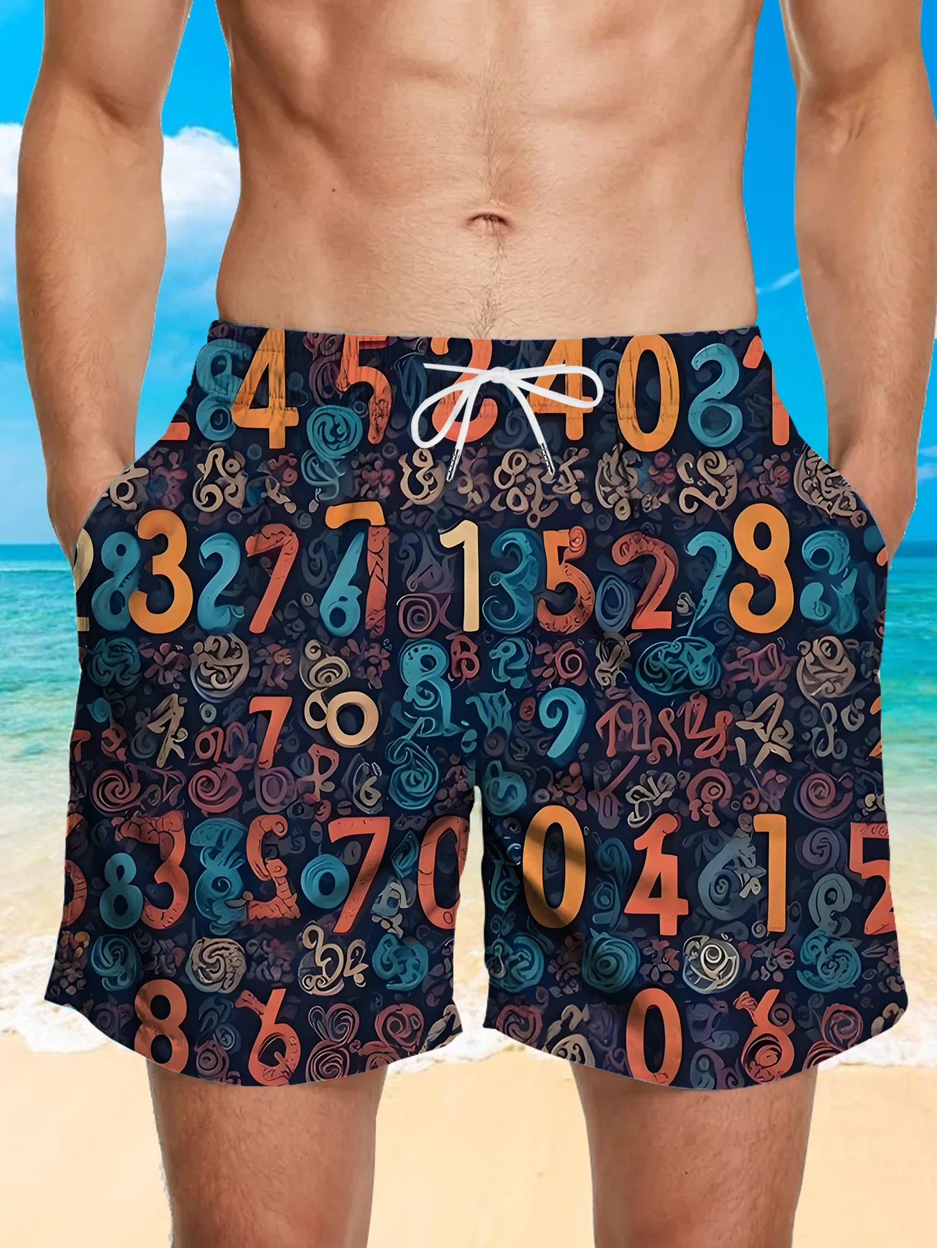 Men Casual Full Digital Print Shorts Breathable Polyester Beach Quick Dry Pants