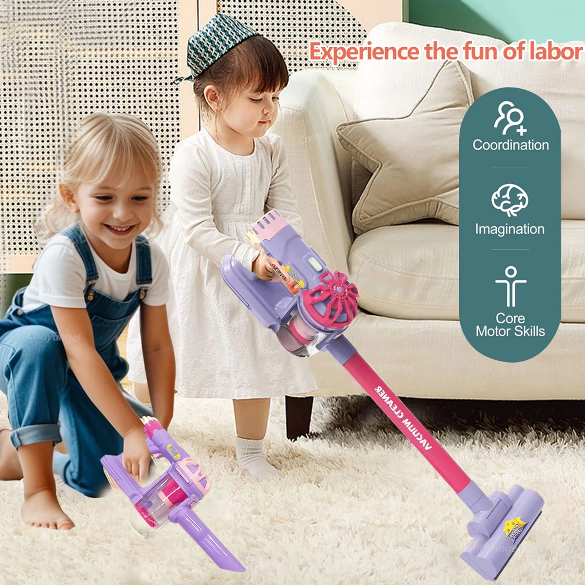 Staubsauger-Spielzeug für Kinder, elektrisch, realistisch, Rollenspiel, Haushaltsreinigung, pädagogisches Geschenk für Kleinkinder, Jungen und Mädchen – Detail 7