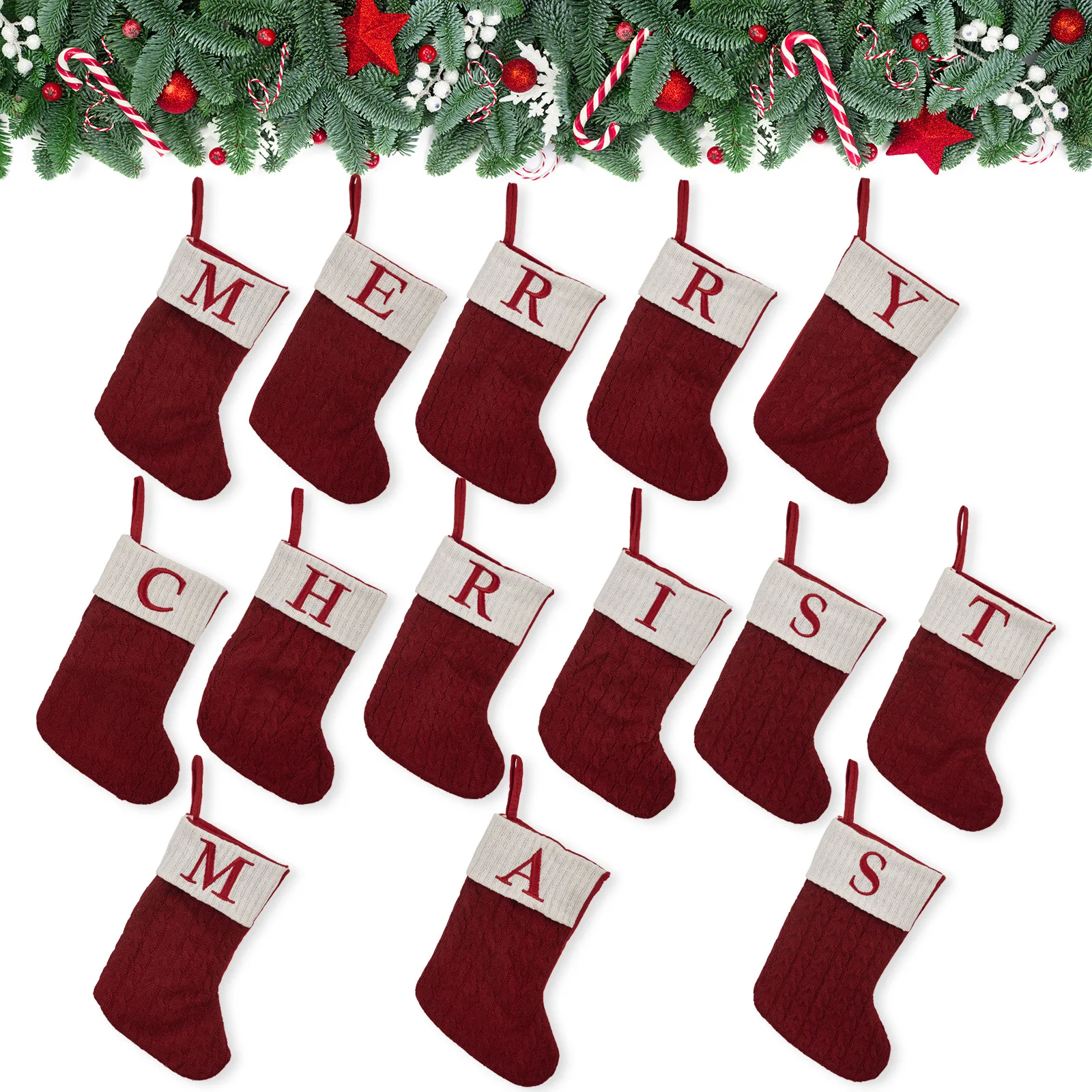 Navidad bottes de noël lettres bas de noël nouveau tricot arbre de noël pendentif décorations flocon de neige chaussettes de noël