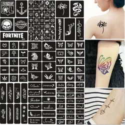 Plantillas de tatuaje reutilizables para manos, piernas, brazos, Delfín, gato, mariposa, aerógrafo pequeño, purpurina, Henna, plantillas para niñas, niños y mujeres