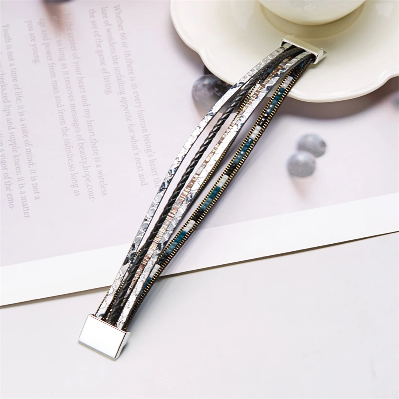 Böhmische Vintage mehr schicht ige Leder armbänder für Frauen hand gefertigte gewebte Leder breite Magnet verschluss Herren Armreif Modeschmuck – Detail 33