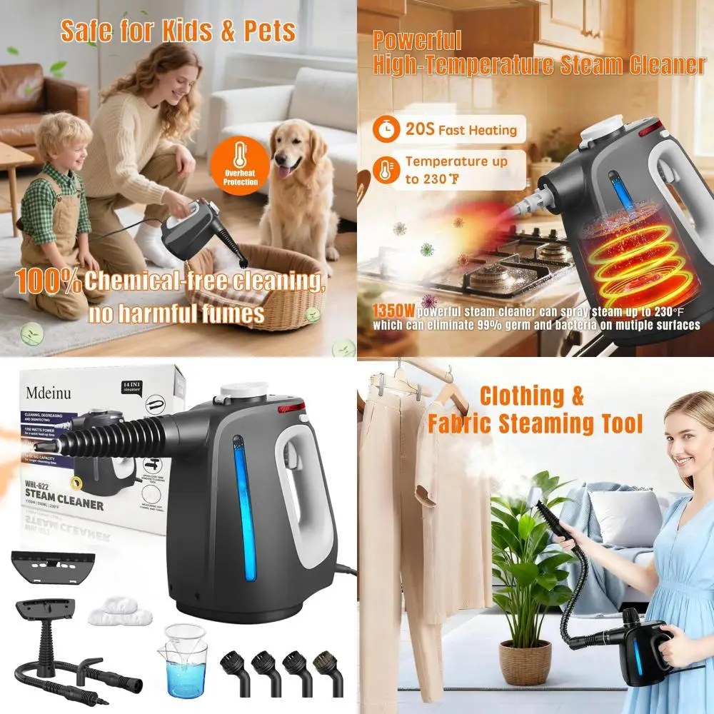 

Portable 1350W Steam Cleaner with 14 Accessories for Home and Multi-Surface Cleaning, 20S Heat Up