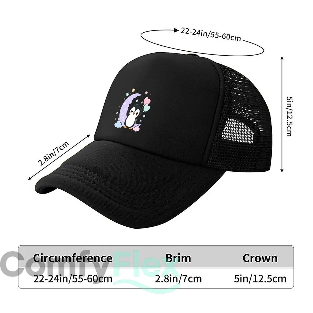 Cute Penguin Moon Heart Balloons Stars 2026 Mesh Baseball Cap Hip Hop