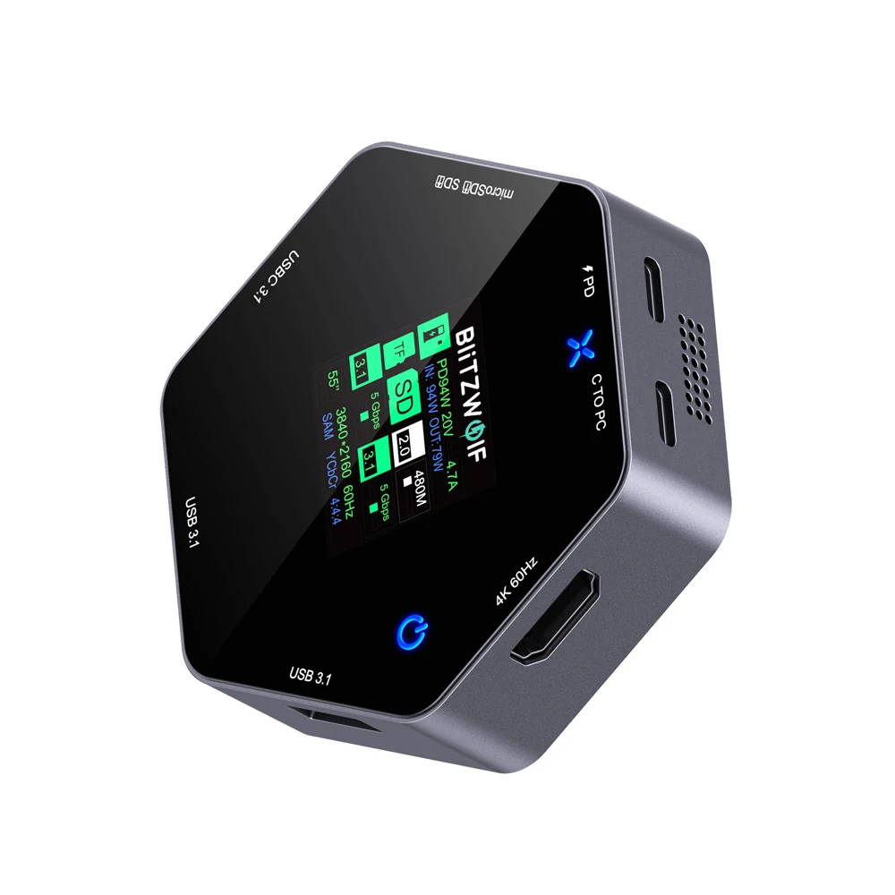 Imagem -06 - Blitzwolf-smart Display Docking Station Bw-th16 em Hub Usb Lcd Tipo-c 3.1 hd 4k @ 60hz sd Slots de Cartão tf