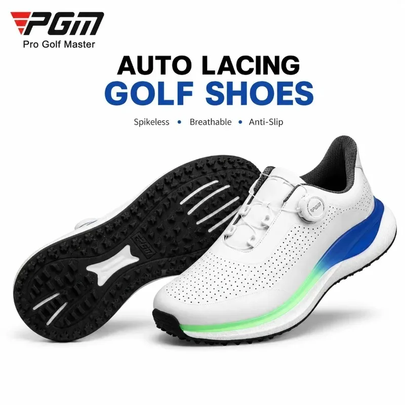 PGM Men Golf Sneakers Spikeless Auto Fit Lacing System Anti Slip Durable Sole Breathable Comfort Lightweight Golf Training Shoes