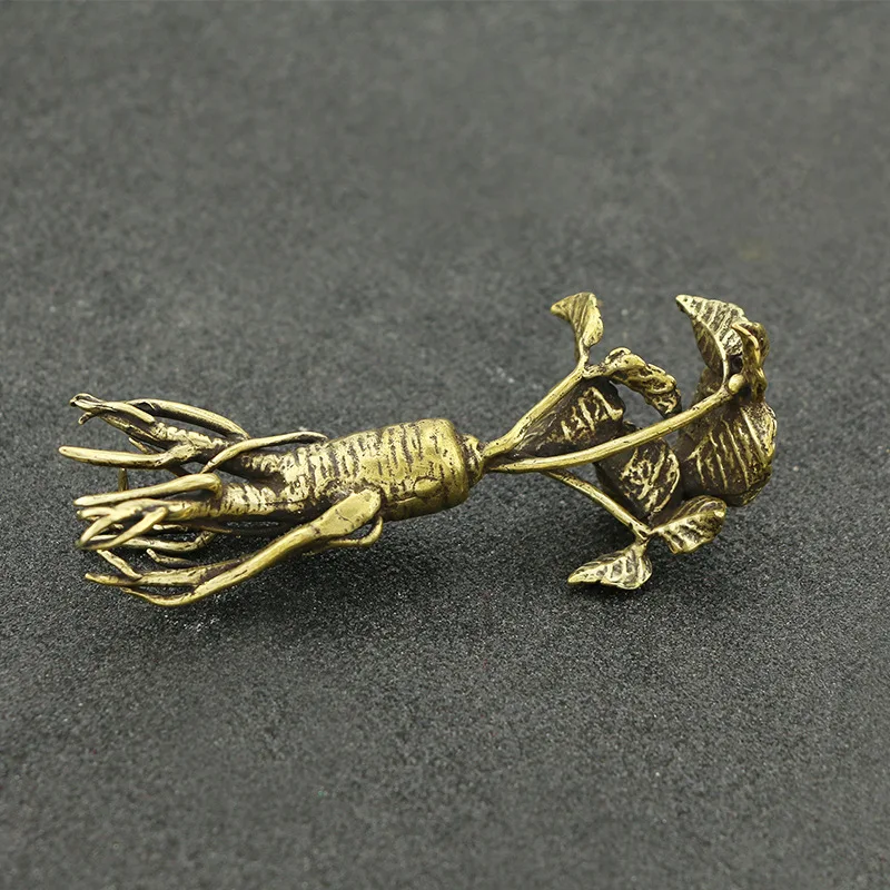 Brass Retro Ginseng Ruyi Figurines Tea Pet Creative Bronze Crafts Car Living Room Desk Home Decoration Accessories