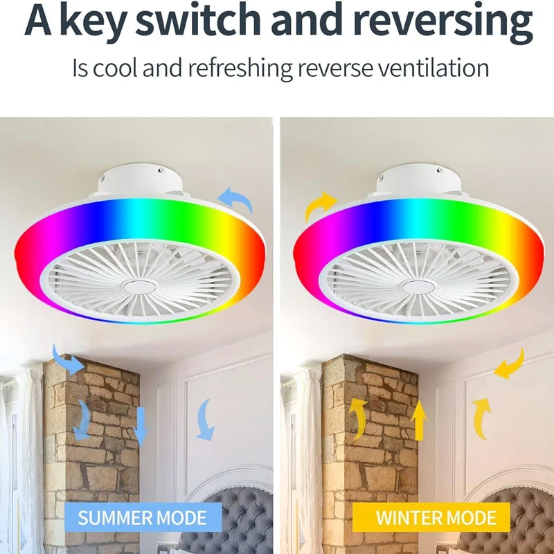 Imagem -04 - Quarto Rgb Ventilador de Teto Luz Casa Decro Led Luz de Teto com Ventilador Inteligente App Bluetooth Música Alto-falante Invisível Ventilador Luz