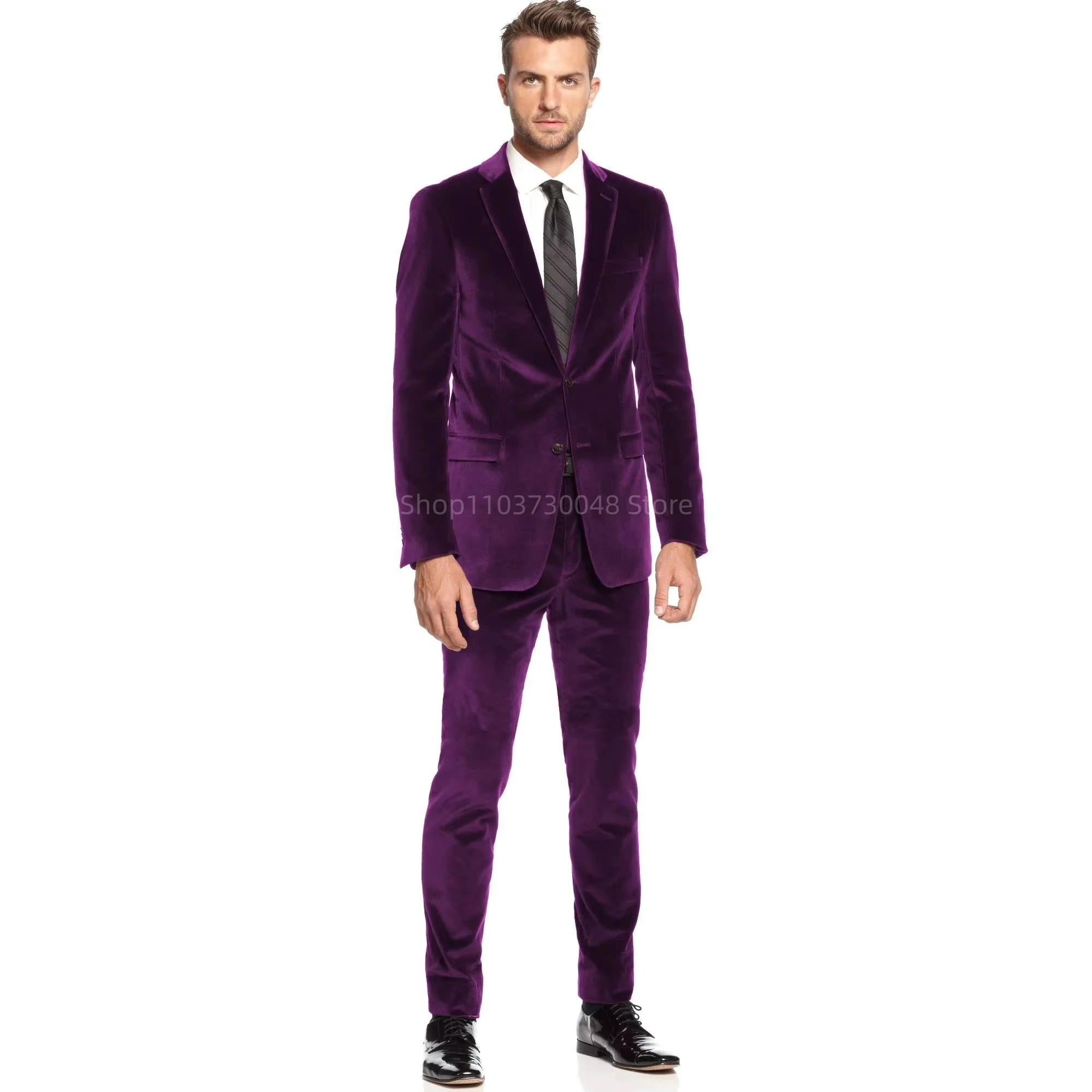 

Solid Velvet 2 Pieces Men Suits Set New Men's Formal Business/Wedding Suits Notch Lapel Two Buttons Blazer and Pants for Party