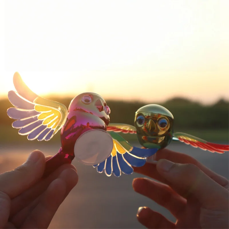 Car Moving Wings Bird Helmet Creative Car Motorcycle E-Bike Decor Stress Relief Fidget Toy Dashboard Figurine Car Accessories