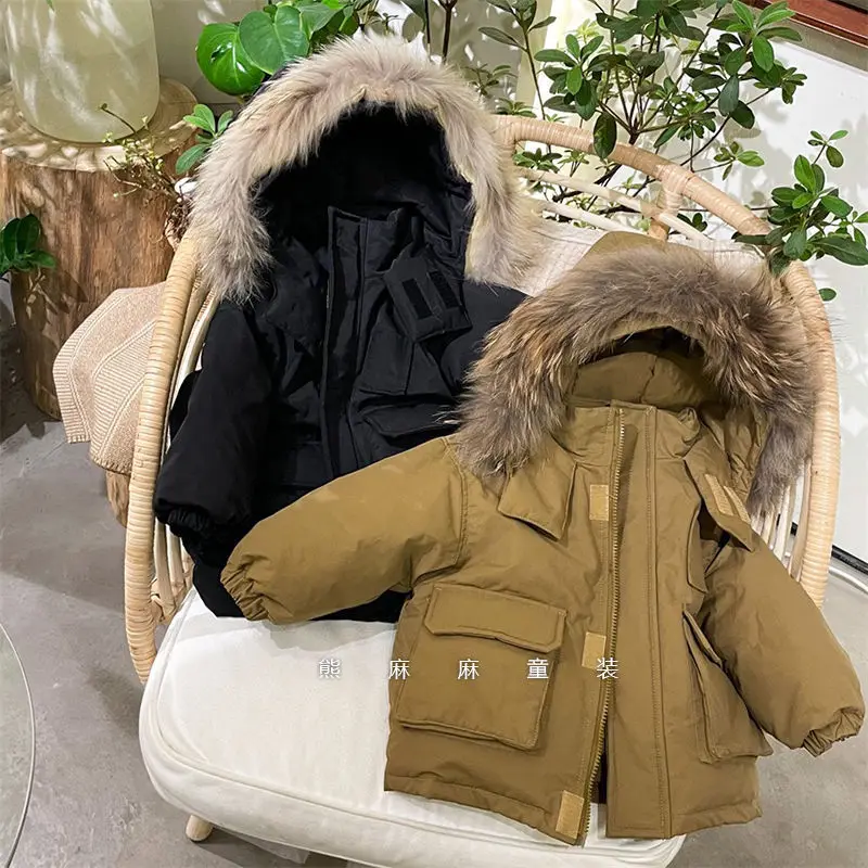 

Boys Coat Jacket Cotton Outerwear 2023 Casual Thicken Velvet Winter Furs Fleece Children's Warm Clothing