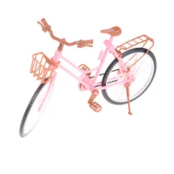 1pc Fashion Beautiful Bicycle Fashion Detachable Pink Bike with Brown Plastic Basket for Kids Dolls Accessories Size: 26*8*17