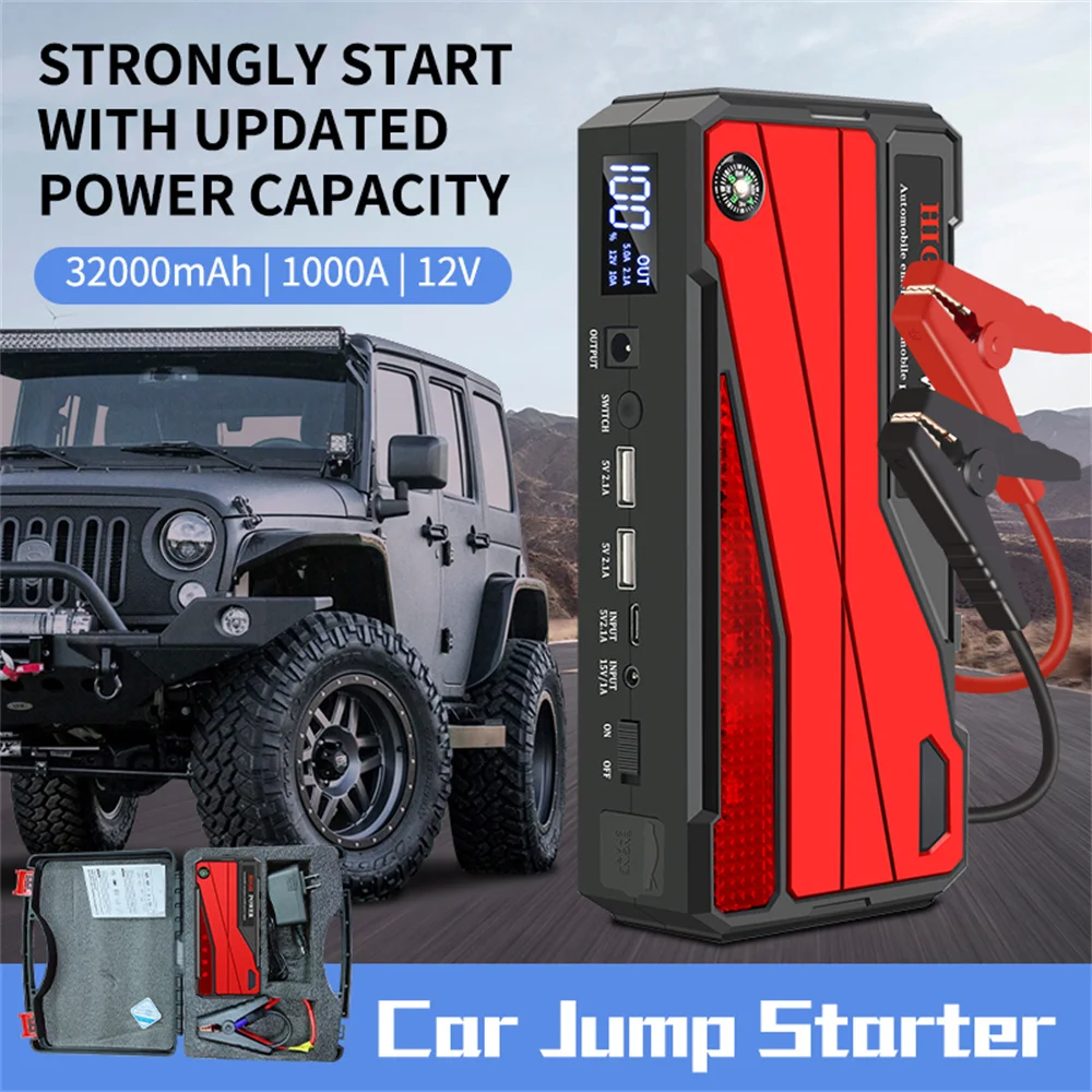 

1000A Start Power 32000mAh Jump Starter 12V High-power Automobile Emergency Starting Power Supply For Diesel Gasoline Vehicle