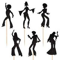 Black Glitter 70s Disco Dancing Cupcake Picks 80's Disco Dancer Cake Decorations for Music Disco Theme paty