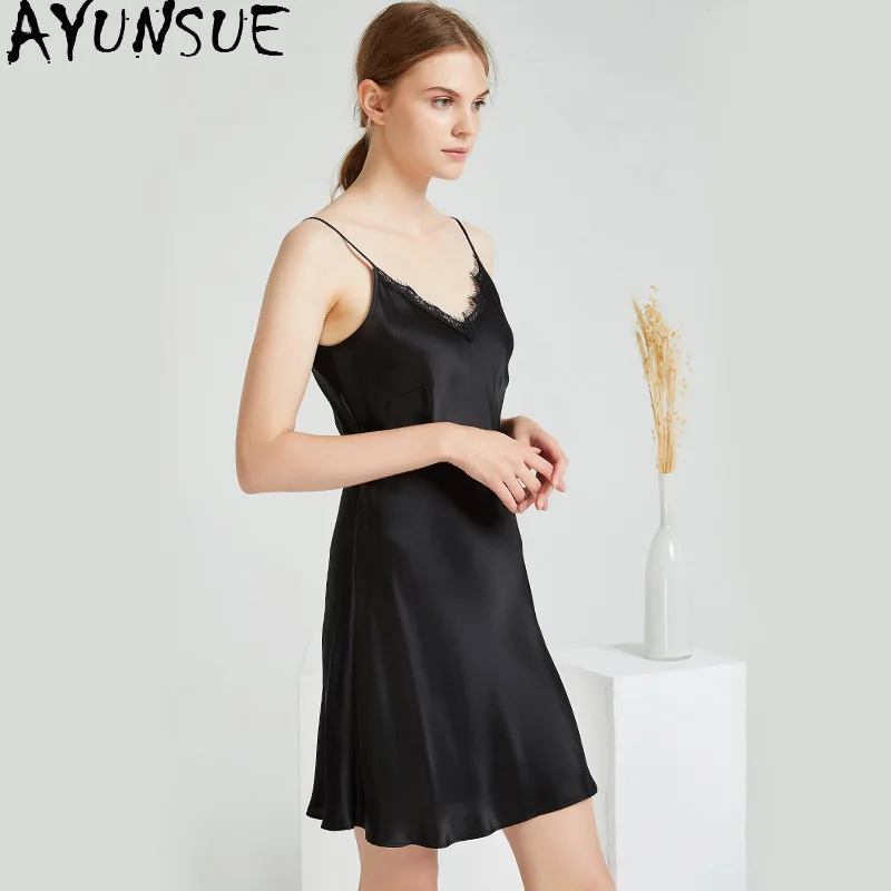 

AYUNSUE 100% натуральная шелковая ночная сорочка для женщин, 19 мм, шелковая ночнушка для дам, новинка 2026 года, летняя сексуальная пижама, женская одежда для сна