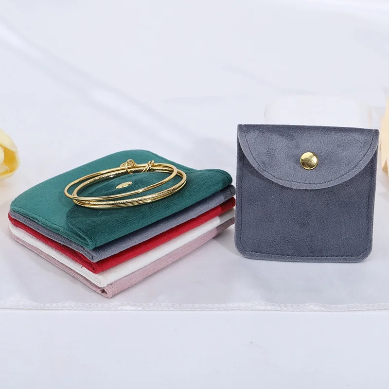High Quality Velvet Jewelry Bag Snap Button Packing Bag Soft Velvet Pouch Portable Ring Earring Necklace Bracelet Storage Bag view 2