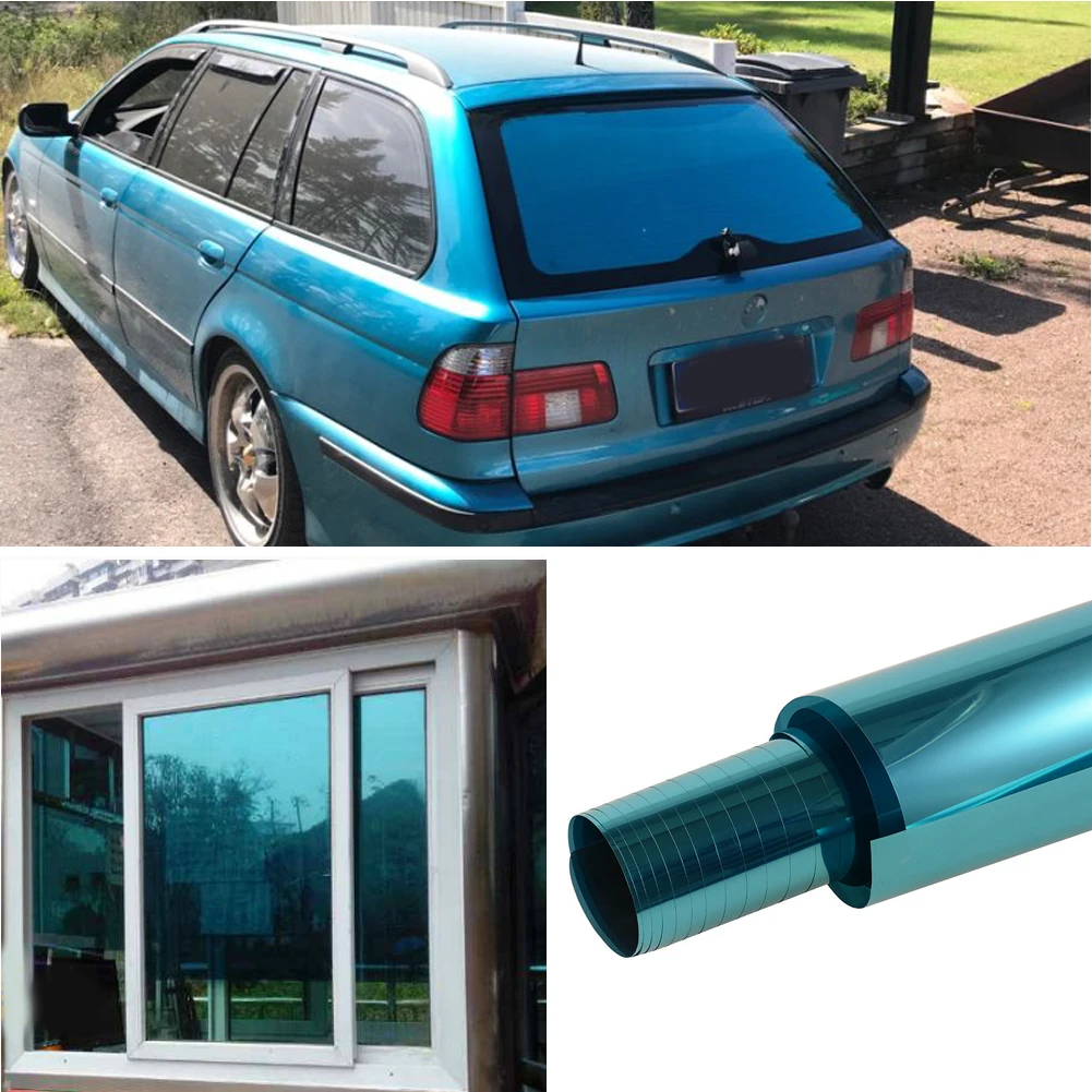 AuMoHall 50cm X 3m Window Tint Solar Film 10% VLT Metallic Sea Green Foils For Car Glass House Commercial Building Glass Tinting