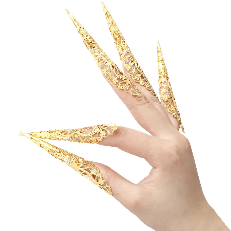 Belly dance peacock false nail dance Indian Thai Golden Finger Jewelry For Belly Dance Dancing Finger Cot Costumes 1PC