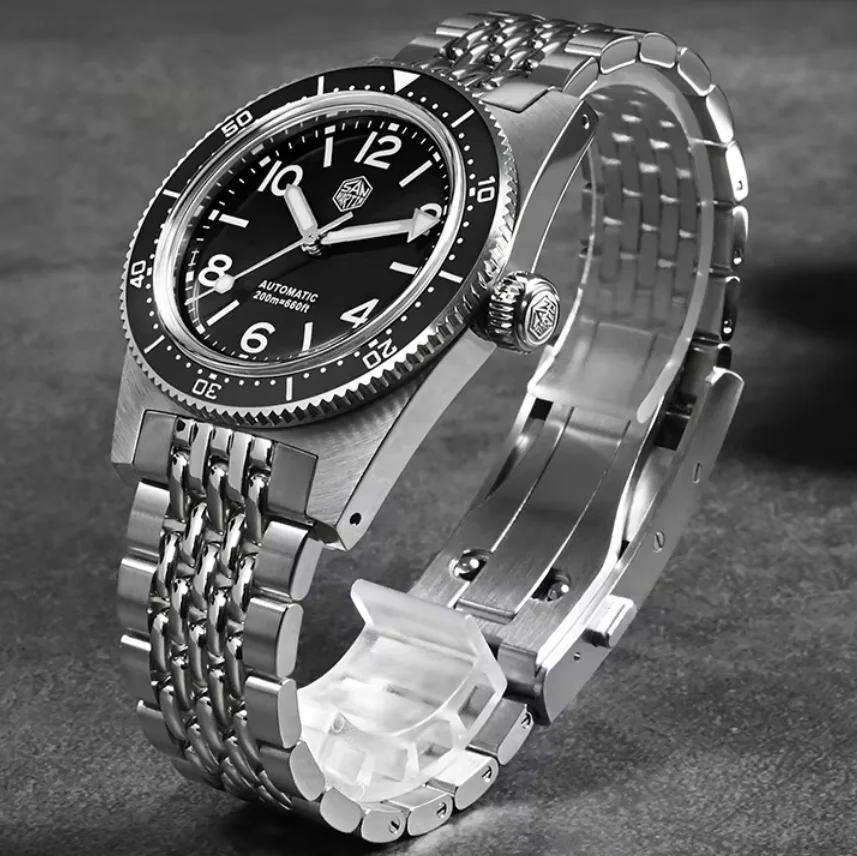 San Martin Men Automatic Watch 37mm Mechanical Wristwatch Dive 200m Waterproof Luminous Sapphire Micro Adjustable Clasp PT5000