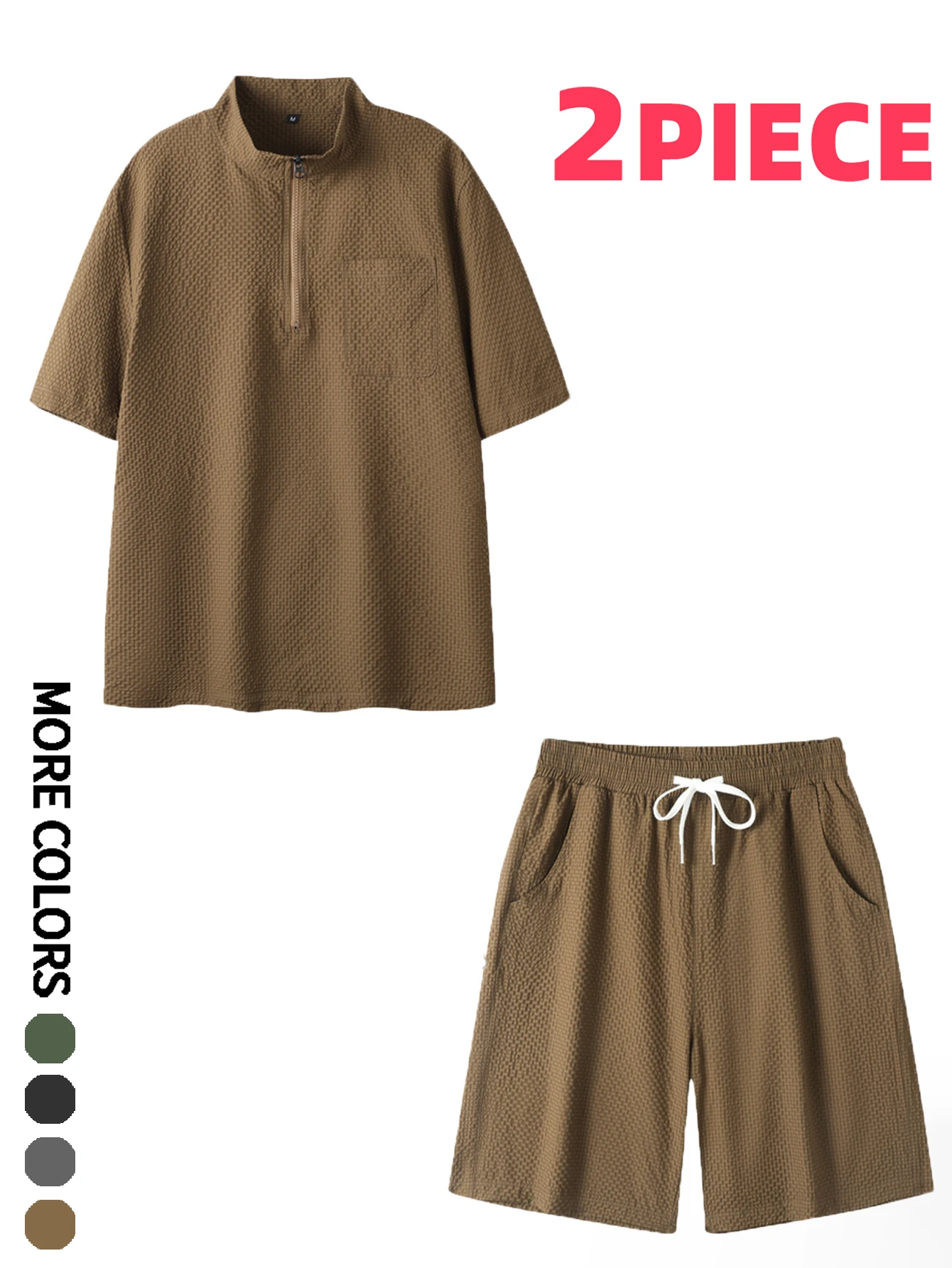 بدلة شورت رياضية كاجوال بأكمام قصيرة للرجال، قماش صديق للبشرة، ماصة للرطوبة ومسامية، مع رباط، لون عادي نقي، مناسبة للرياضات اليومية، المنزل، ركوب الدراجات، التخييم، تسلق الجبال والمشي لمسافات طويلة