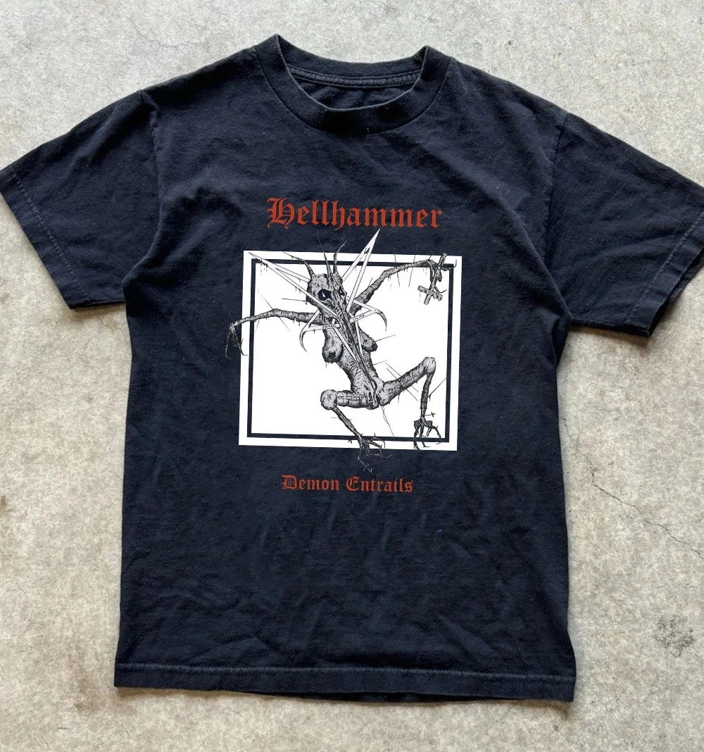 Summer Women's Vintage Demon Entrails Hellhammer T-shirt Cotton and Breathable Short Sleeve Streetwear Oversized Loose Casual
