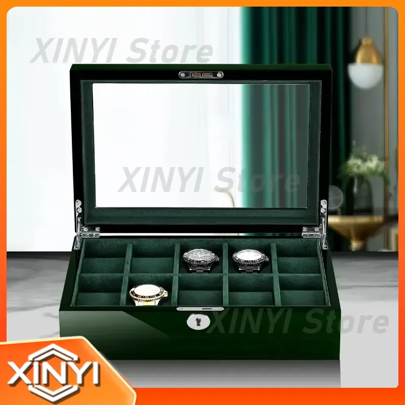 Solid Wood Watch Box for Men Jewelry Display Case Dustproof Luxury Storage Organizer for Bracelet Gift for Husband Birthday