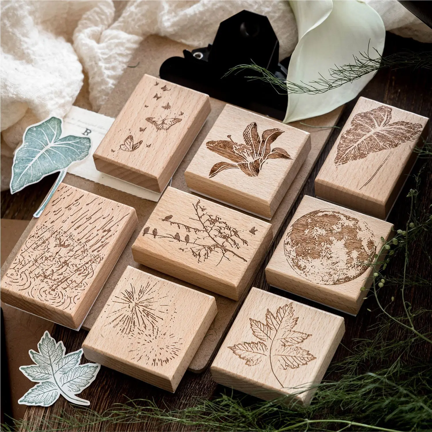 10pcs/1set Vintage Wooden Stamp DIY All things remain silent like a mystery Stamps Set for Journaling  Making Painting Teaching
