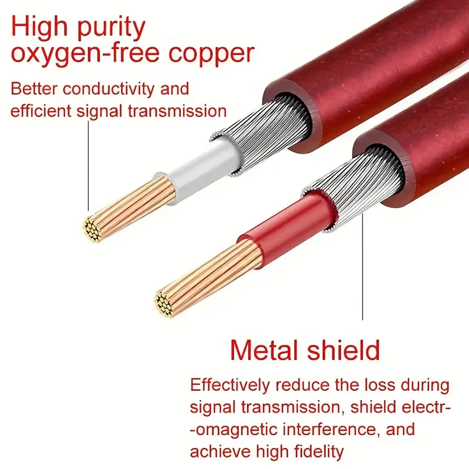 1pc 6.35mm 1/4in TRS Cable: 10ft/3m Audio Cable for Electric Guitar, Bass, Speaker - AMP Cord 1/4 Straight to Straight - Red