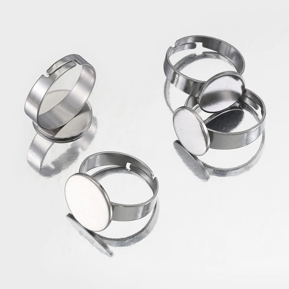 10 sztuk 304 ustawienia pierścienia ze stali nierdzewnej regulowany pierścień Bezel puste okrągłe 8/10/12/14/15mm kaboszony podstawa dla DIY tworzenia biżuterii — zdjęcie 3