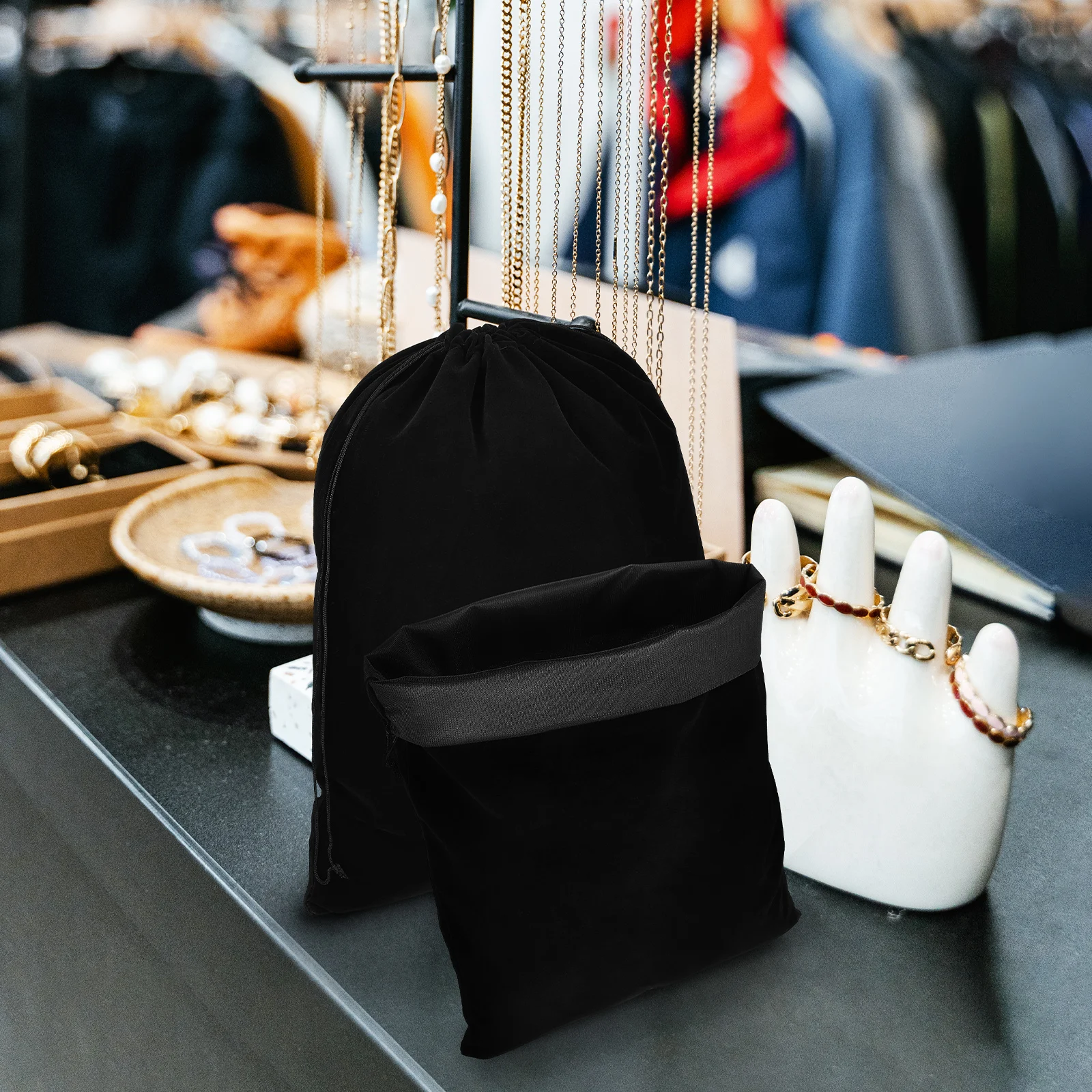 

10Pcs Black Flannelette Drawstring Gift Pouches Large Capacity Storage Bags for Jewelry Candy Party Favor Bags