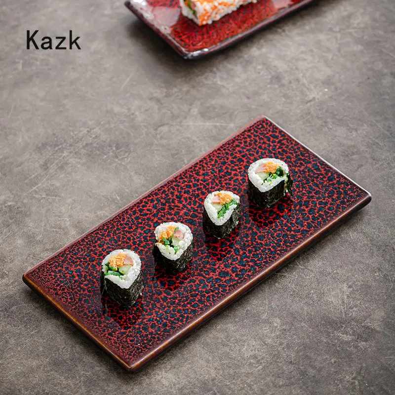 Retro Agate Colored Rectangular Ceramic Plate Creative Rough Pottery Restaurant Tableware Sushi Sashimi Dishes Cold Dish Plates