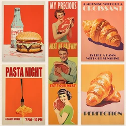 Vintage Food Croissant Pasta Meat Poster Canvas Printing Kitchen Wall Art Decor Dining Room Restaurant Aesthetic Wall Decoration