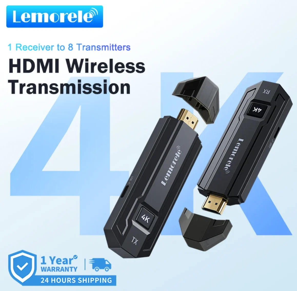 Lemorele 4K Wireless HDMI Video Transmitter Receiver HDMI Transmitter Extender Video Transceiver for Laptop Camera HDTV Monitor