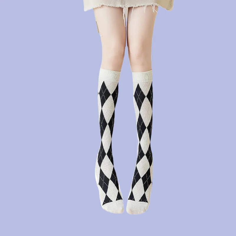 

3/6 Pairs JK Student Middle Tube Socks College Style Temperament Stockings Internet Celebrity Socks Korean Diamond Calf Socks