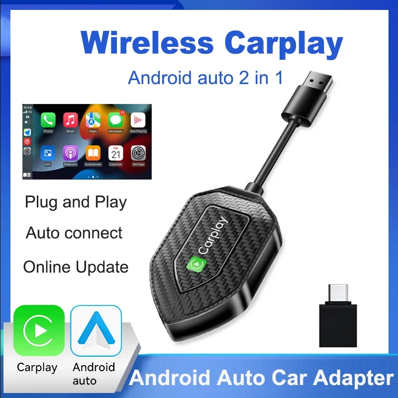 2 in1 Wireless CarPlay Android Auto Wireless Adapter Smart Mini Box Plug And Play WiFi Fast Connect Universal For Nissan Toyota