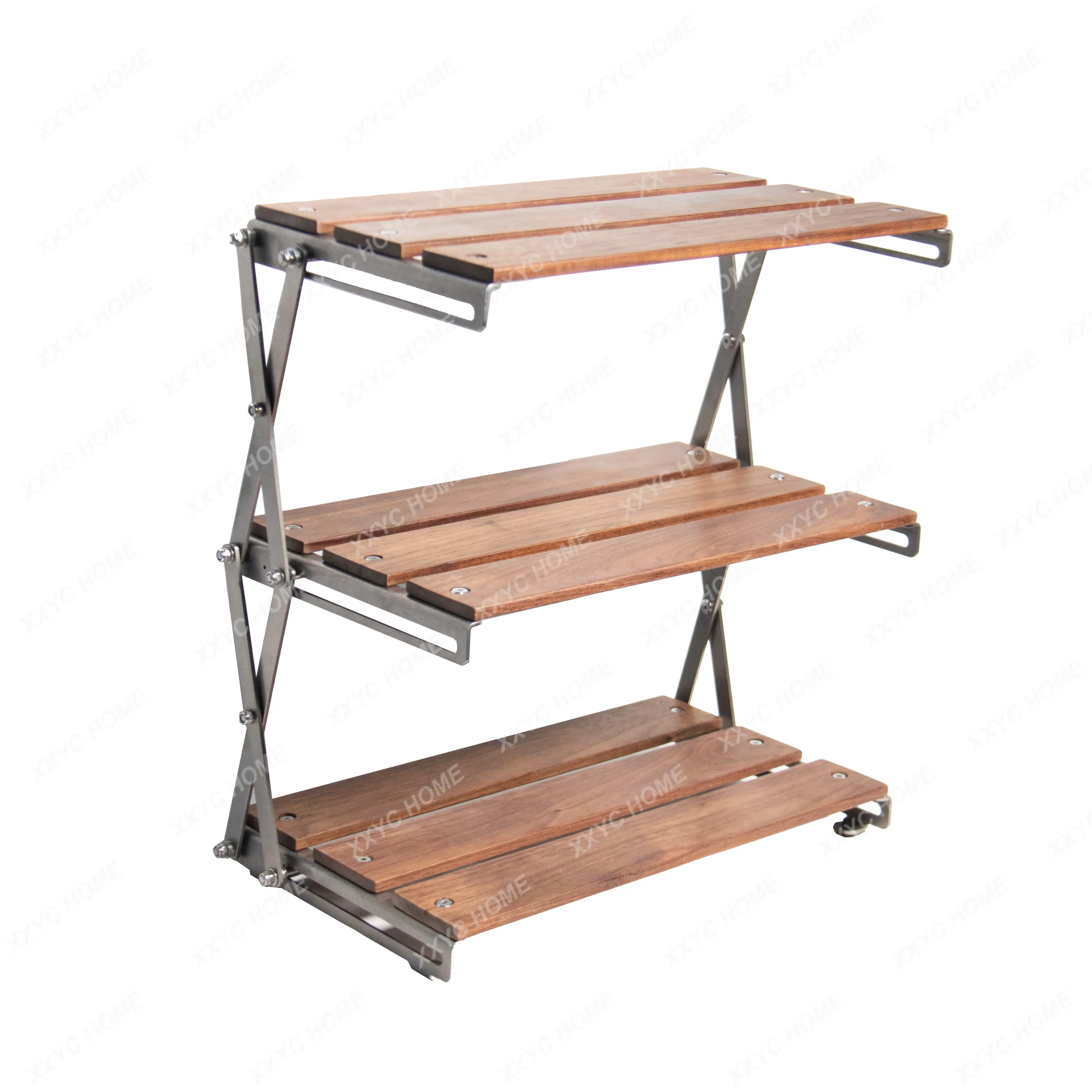 

Outdoor Desktop Folding Storage Rack Exquisite Camping Black Walnut Solid Wood Portable Storage Rack